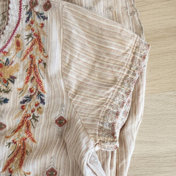 Johnny Was Workshop Embroidered Cotton Linen Tunic Bohemian Floral Stripe Sz Med - Picture 12 of 16
